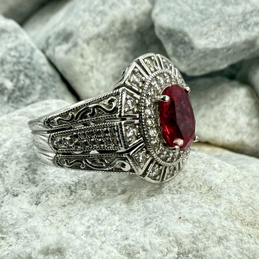 Vanna K for Bella Luce 2.80ct Ruby & Zirconia Halo Ring Sterling Silver Sz 5 - Picture 4 of 17